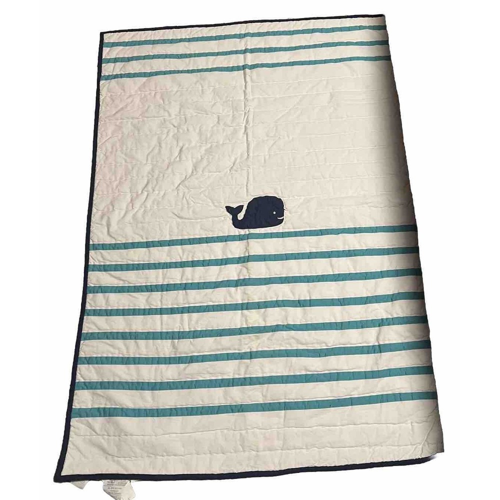 Pottery Barn Kids Quilt Toddler Baby Whale Nautical Sea Ocean Blue New With Tags